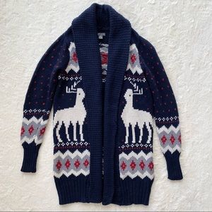 Woman’s Eddie Bauer navy blue fair isle deer long line cardigan sweater medium
